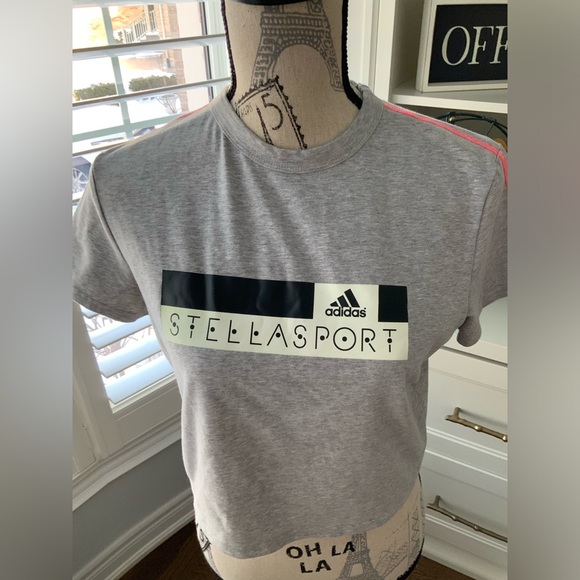 STELLA MCCARTNEY X ADIDAS Stella Sport Grey Cropped T-shirt Women’s Size Medium - Picture 9 of 11